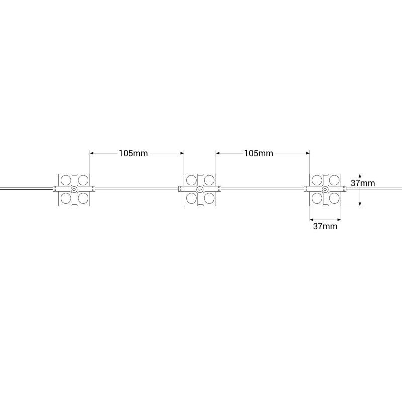 Dimensões do módulo com 4 LEDS