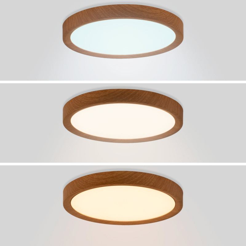 Plafón LED com três opções de tonalidade de luz: fria, quente e neutra