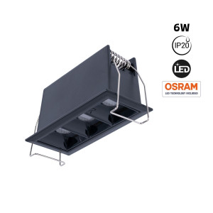 Luminária linear tripla LED de embutir 6W - UGR18 - CRI90 - Chip OSRAM - Preta