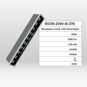 Foco linear LED branco de encastrar 20W - UGR18 - CRI90 - Chip OSRAM