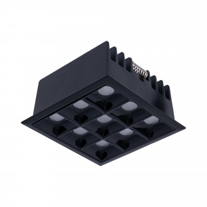 Downlight LED quadrado de encastrar 18W - 9 focos - UGR18 - CRI90 - Chip OSRAM - Preto