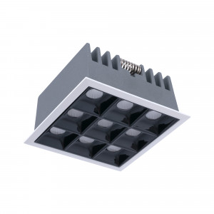 Downlight LED quadrado de encastrar 18W - 9 focos - UGR18 - CRI90 - Chip OSRAM - Branco