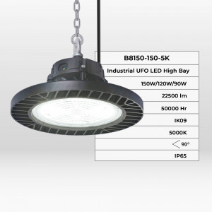 Campânula LED industrial - Potência ajustável 90/120/150W - 150lm/W - Driver LIFUD - 5000K - IP65