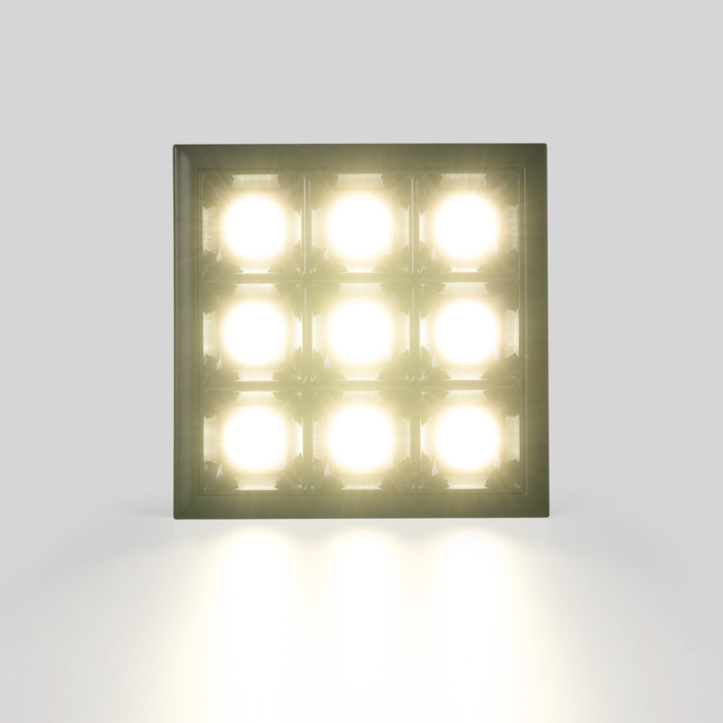 Downlight LED quadrado de encastrar 18W - 9 focos - UGR18 - CRI90 - Chip OSRAM - Branco