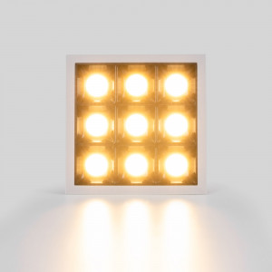 Downlight LED quadrado embutido de 18W - 9 focos - UGR18 - CRI90 - Chip OSRAM - Branco