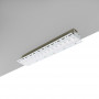 Luminária linear LED de cor branca, montagem embutida no teto.
