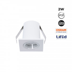 Downlight quadrado de embutir 2W - Chip Osram - UGR18 - Corte Ø 25mm - Branco