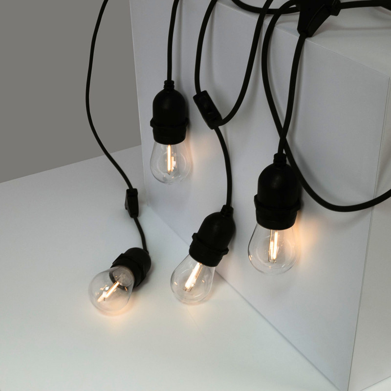 Grinalda solar para exterior - 15 lâmpadas LED de filamento E27 - IP44 - 10 metros Grinalda solar para exterior - 15 lâmpadas LED de filamento E27 - IP44 - 10 metros