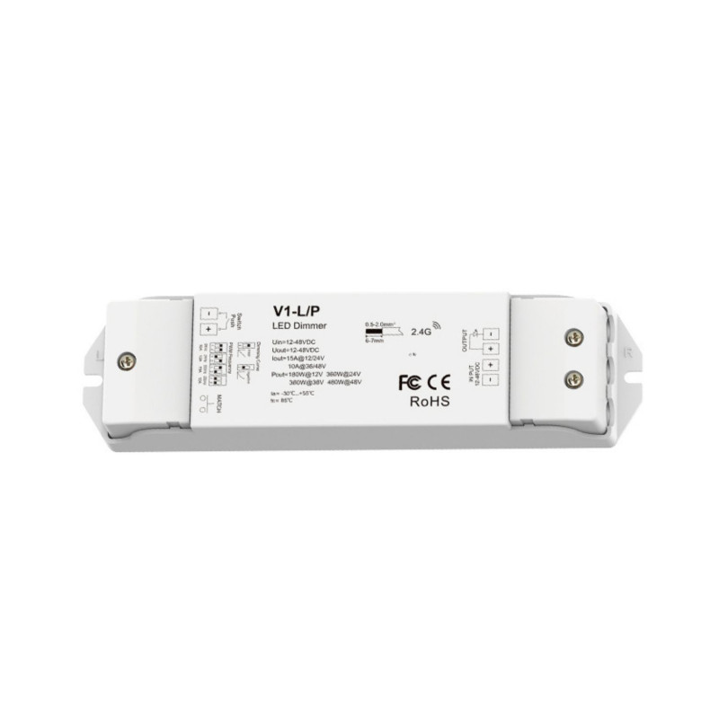 Regulado monocromático 12-48V DC - 15A - RF 2.4G - PUSH dimmer - Skydance Regulado monocromático 12-48V DC - 15A - RF 2.4G - PUSH dimmer - Skydance