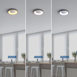 Candeeiro LED com três opções de temperatura de luz : branco quente, branco frio e branco neutro.