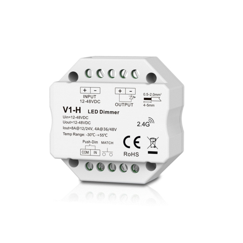 Mini Controlador monocromático 12-48V DC - 8A - RF 2.4G - PUSH dimmer - Skydance