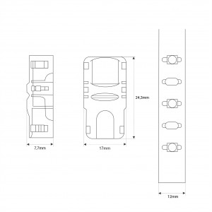 Dimensões do conector do tipo hipopótamo