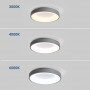 Candeeiro LED com três opções de temperatura de luz : 3000K, 4000K e 6000K.