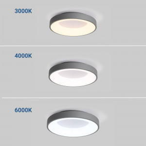 Candeeiro LED com três opções de temperatura de luz : 3000K, 4000K e 6000K.