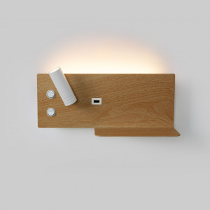 Candeeiro de parede de leitura LED "Turin" com USB - Iluminação dupla - 3W+7W - Efeito madeira