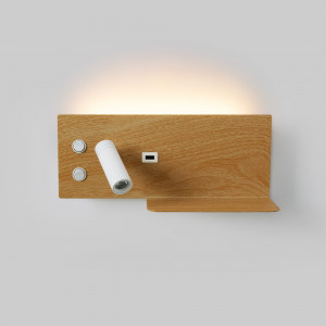 Aplique de parede de leitura LED "Turin" com USB - Iluminação dupla - 3W+7W - Efeito madeira