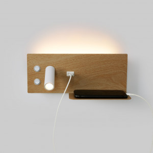 Pack x 2 - Candeeiro de leitura montagem na parede com porta USB "Turin" - Iluminação dupla - 3W+7W - efeito madeira