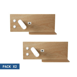 Pack x 2 - Candeeiro de parede para leitura com porta USB "Turin - Iluminação dupla - 3W+7W - Castanho