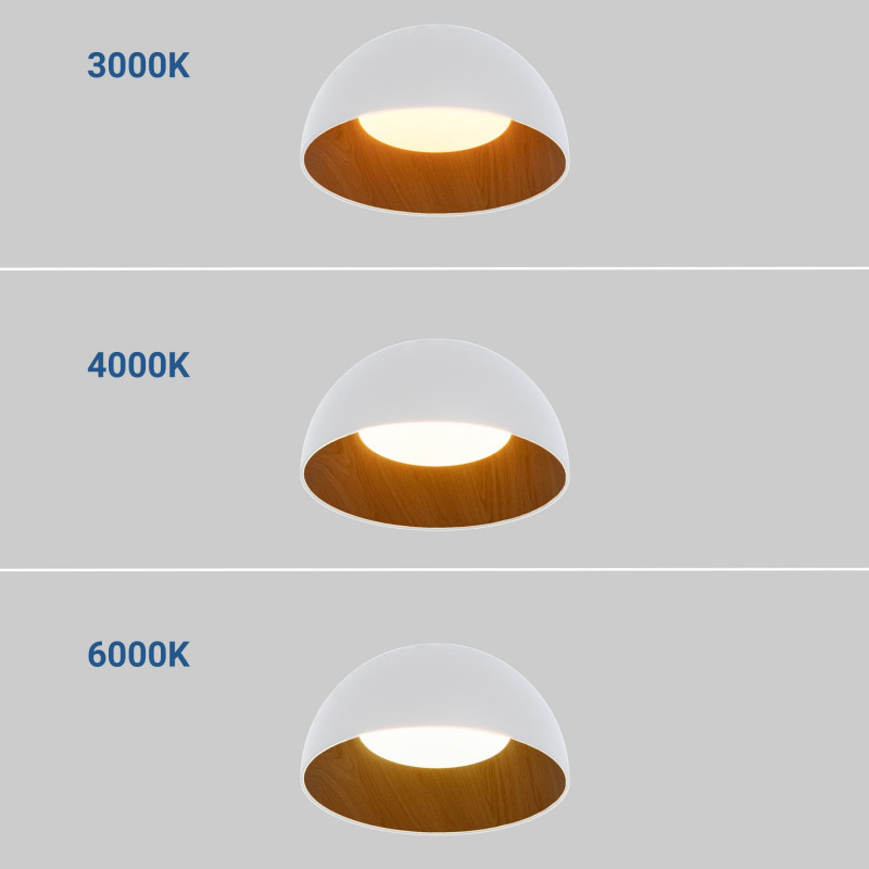 Candeeiros de teto com três opções de temperatura de luz: 3000K, 4000K e 6000K