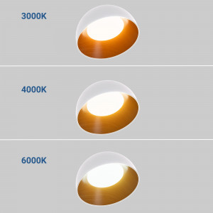 Candeeiros de teto com três opções de temperatura de luz: 3000K, 4000K e 6000K