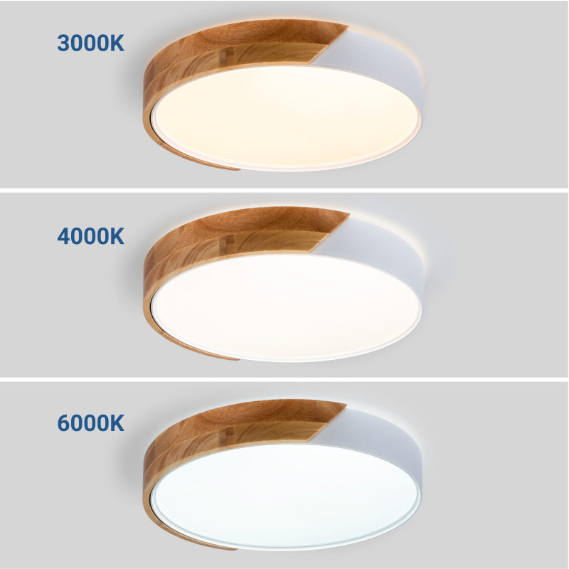 Plafon LED CCT 24W - Madeira e Policarbonato - ø40cm - IP22