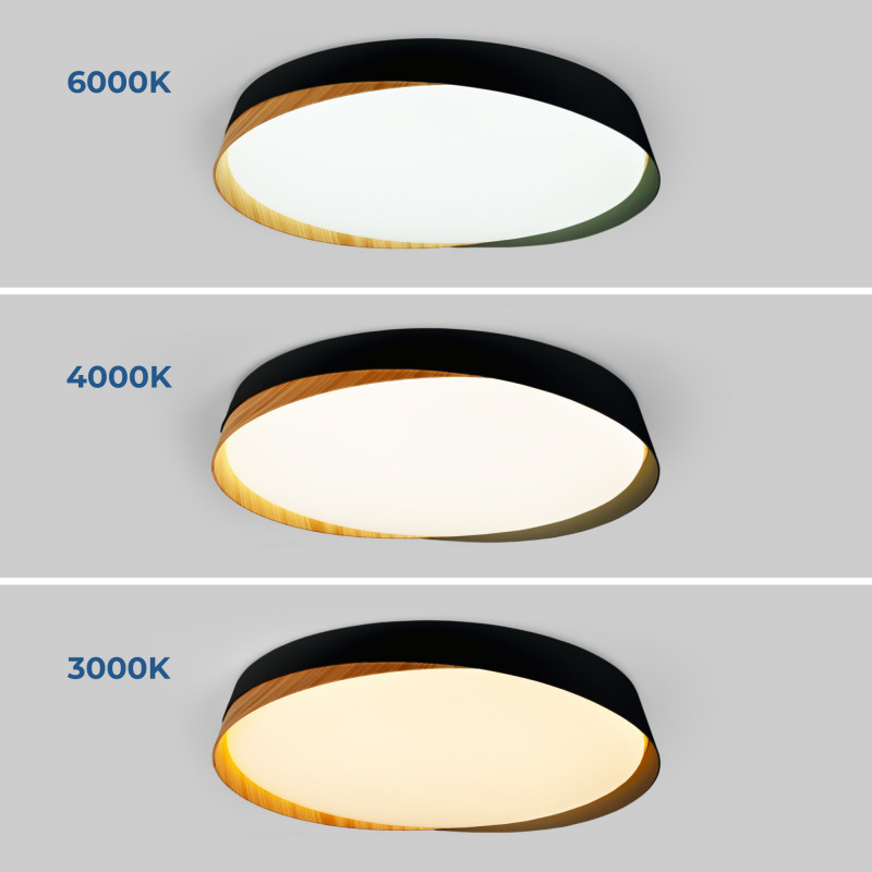 Plafón LED com três opções de tonalidade de luz: fria, quente e neutra