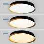 Plafon LED moldura preta com três opções de tonalidade de luz: fria, quente e neutra.
