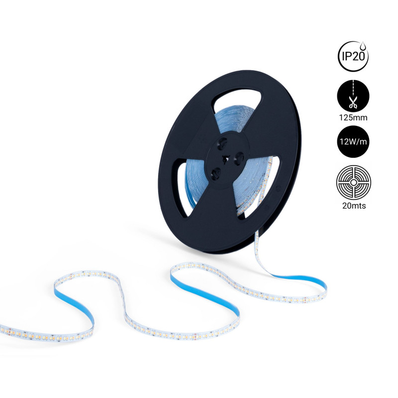 Fita LED 48V DC - CCT (1800-6500K) - 12W/m - 10mm - IP20 - 20 metros - 224ch/m