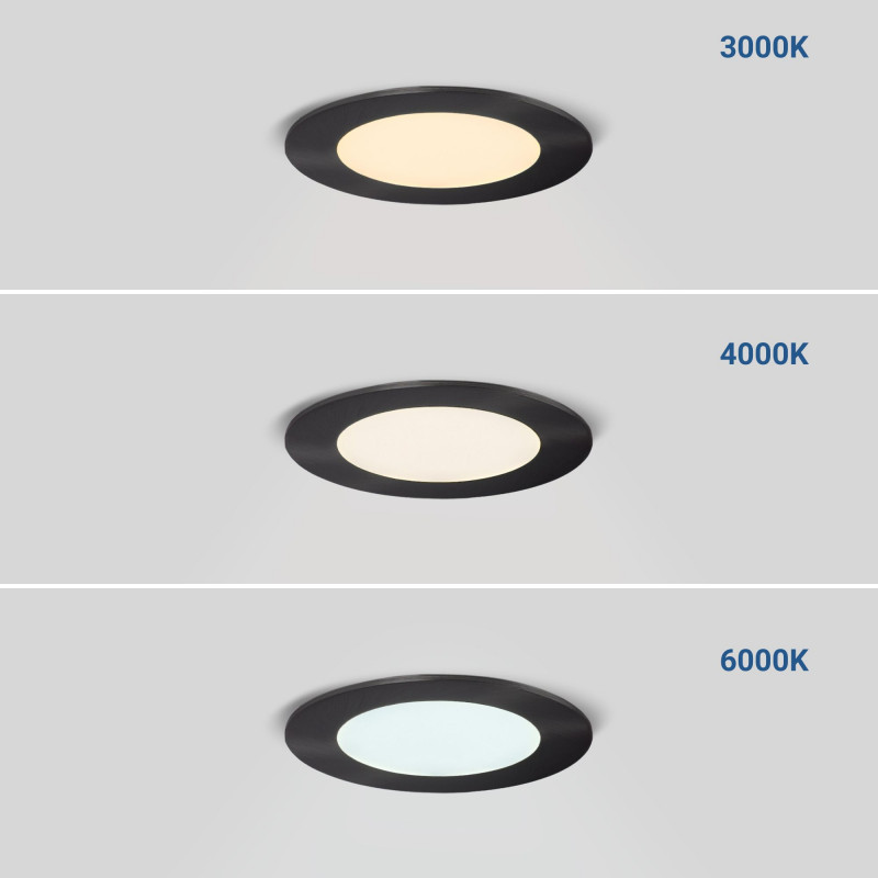 luminária preta em alumínio LED ultrafino 6W - CCT - branco quente, neutro e frio