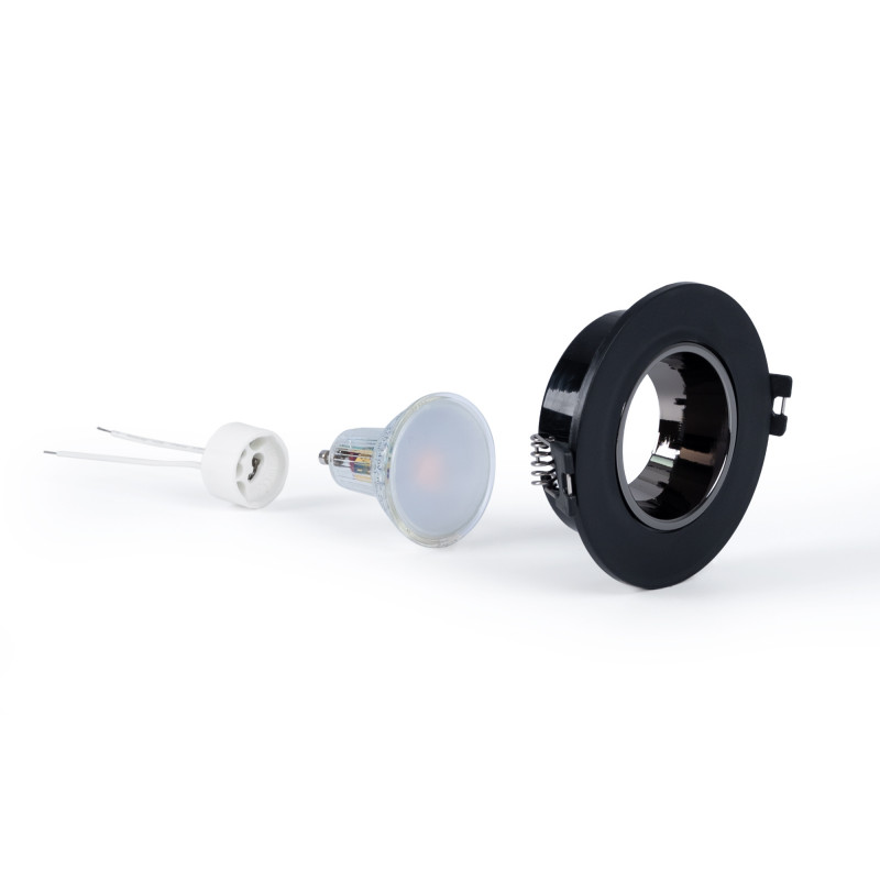 Aro downligt preto + lâmpada dicroica GU10 + porta-lâmpadas GU10 Aro downligt preto + lâmpada dicroica GU10 + porta-lâmpadas GU10
