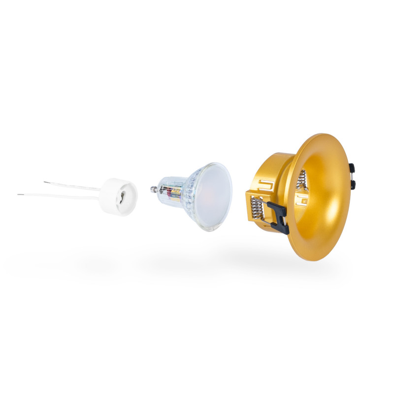 KIT Aro de encastrar Ø86mm (dourado) + Lâmpada GU10 5,4W + Casquilho