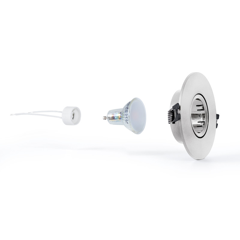 KIT Aro downlight Ø110mm (prateado) + Lâmpada GU10 5,4W + Suporte da lâmpada