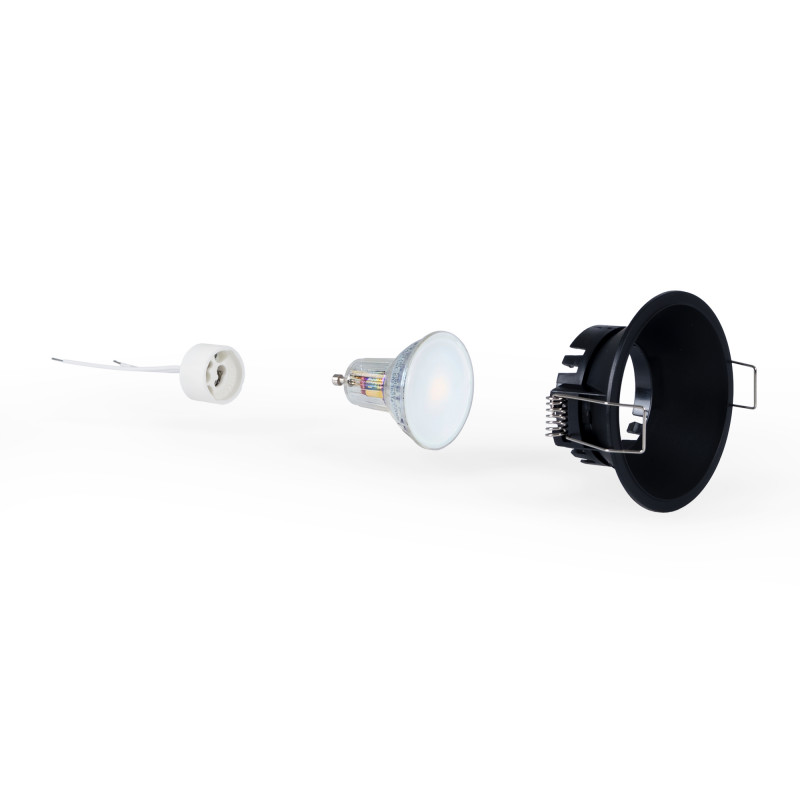 KIT Spot de encastrar fixo Ø82mm (preto) + Lâmpada GU10 5,4W + Casquilho | LED downlights