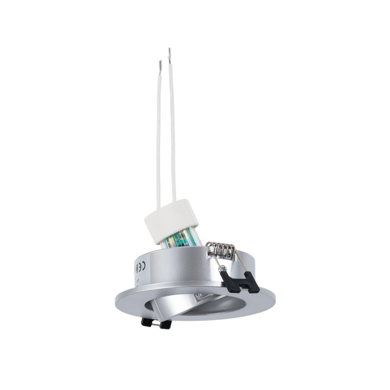 KIT Spot de encastrar basculante Ø90mm (prateado) + Lâmpada GU10 5,4W + Casquilho | LED downlights
