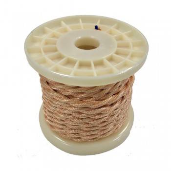 Cabo elétrico decorativo têxtil entrançado 2X0,75 dourado/ rosado - 10 metros Cabo elétrico decorativo têxtil entrançado 2X0,75 dourado/ rosado - 10 metros