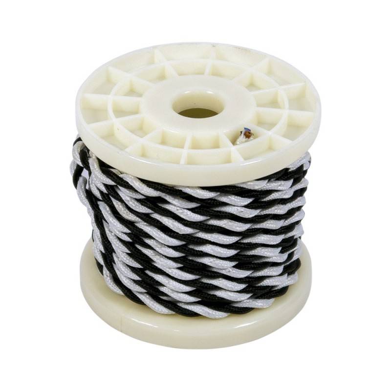 Cabo elétrico decorativo trançado têxtil 2x0,75 preto e branco