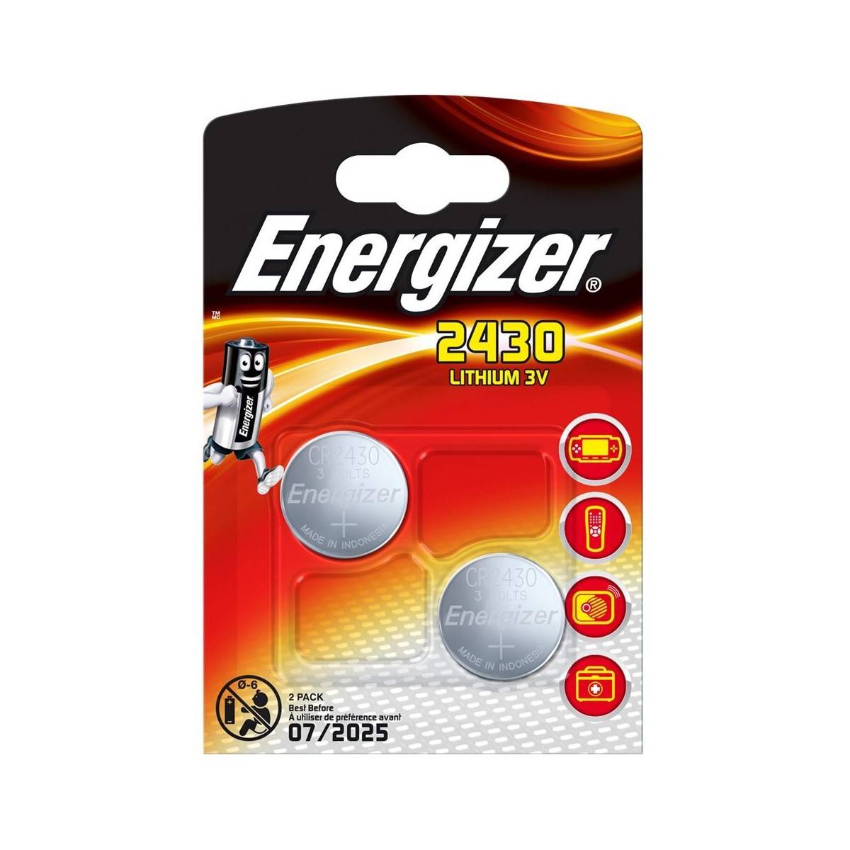 Pilha de lítio 3V ENERGIZER CR2430 - embalagem 2 unidades.