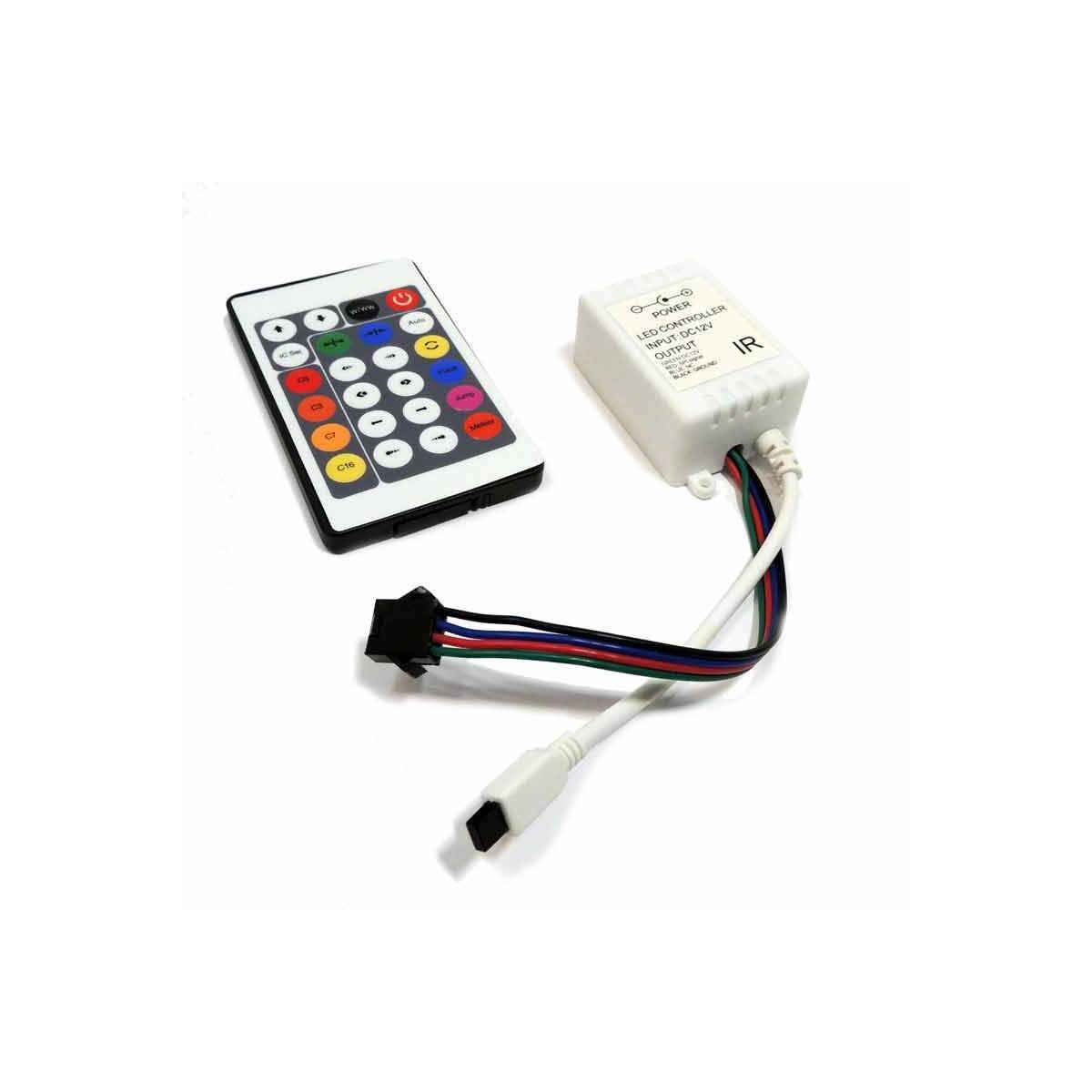 Controlador Fita IC 7,5/12V-DC 8A + comando IR 24 teclas