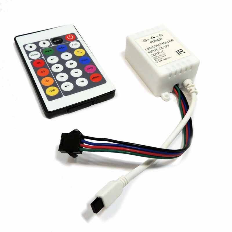 Controlador Fita IC 7,5/12V-DC 8A + comando IR 24 teclas