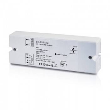 Triac atenuável 100-240V (2 saídas, 1.2A/Saídas) Recetor RF Triac atenuável 100-240V (2 saídas, 1.2A/Saídas) Recetor RF