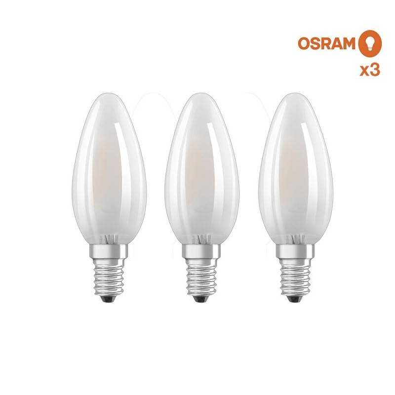 Pack poupança de 3 lâmpadas LED vela OSRAM E14 4W fosco
