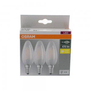 Pack poupança de 3 lâmpadas LED vela OSRAM E14 4W fosco