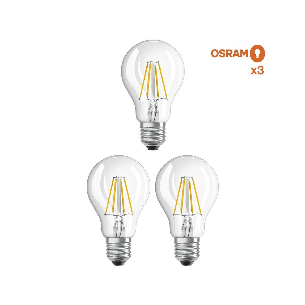 Pack poupança de 3 lâmpadas LED OSRAM E27 A60 6,5W transparente