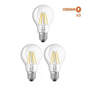 Pack poupança de 3 lâmpadas LED OSRAM E27 A60 6,5W transparente