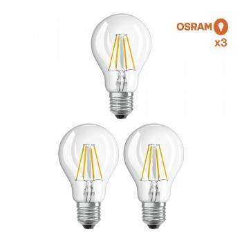 Pack poupança de 3 lâmpadas LED OSRAM E27 A60 6,5W transparente