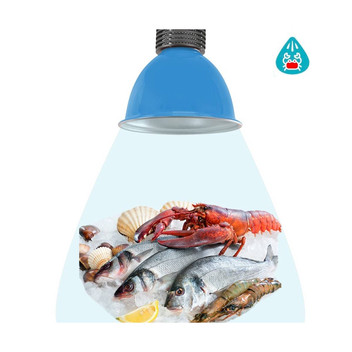 Exaustor LED de 30 W especialmente para lojas de peixe e marisco.