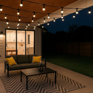 Kit grinalda luzes de exterior 10 metros + 10 lâmpadas LED E27 1W - IP44 - Branco quente